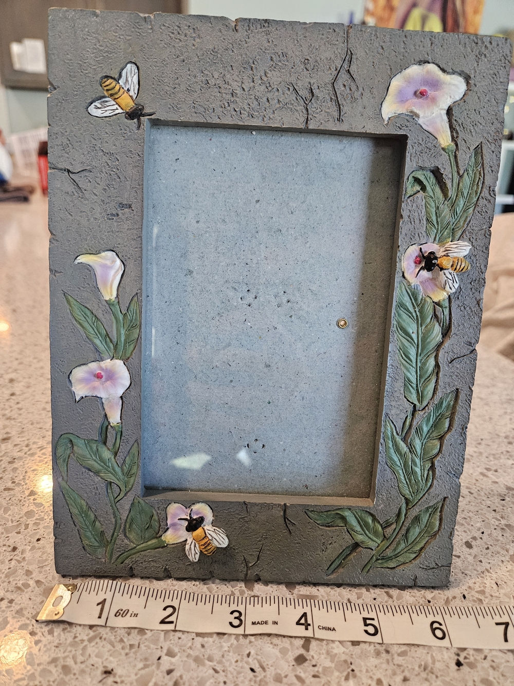 Bee & Floral Picture Frame 4x6 Textured Stone Look Garden Nature Frame